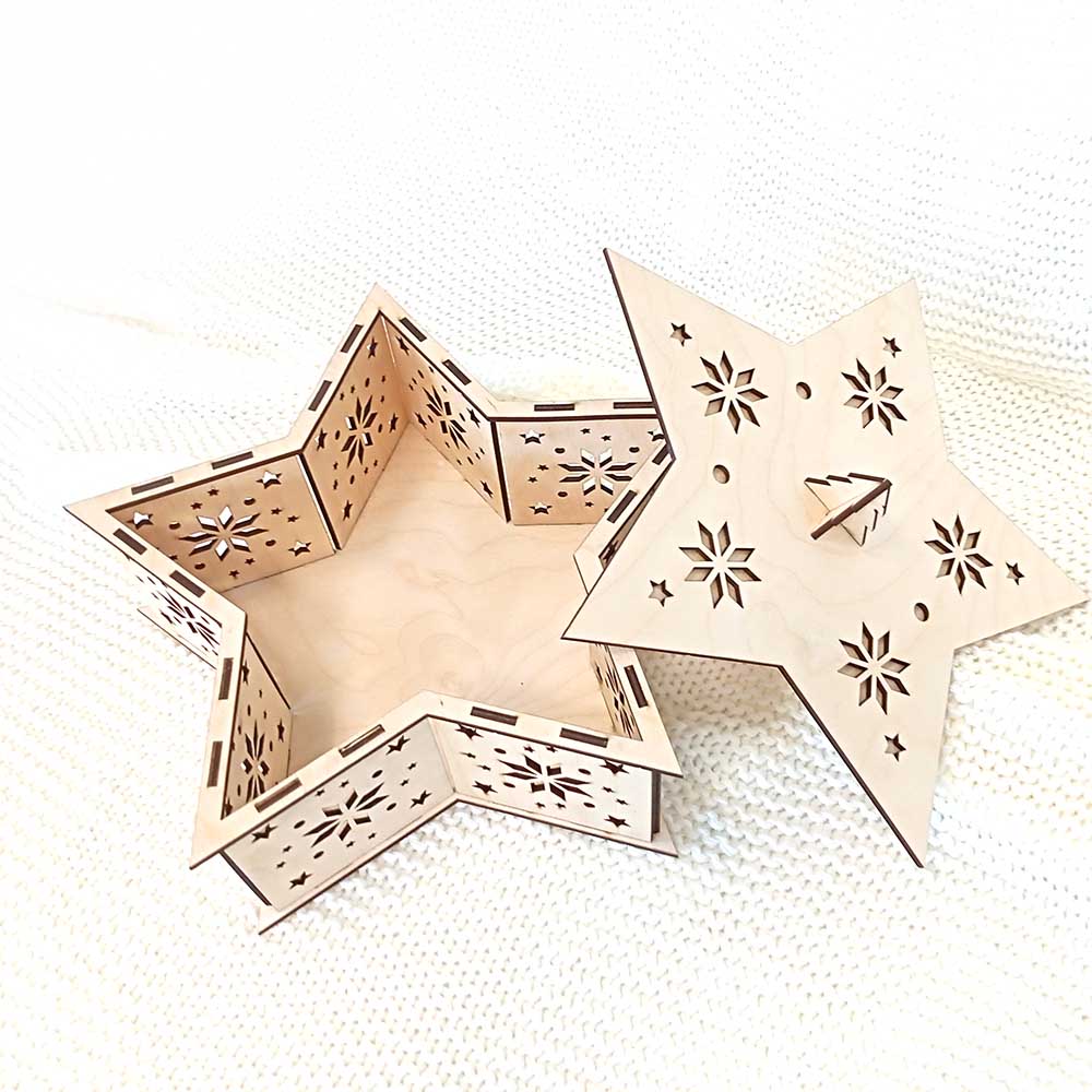 Коробка подарочная звезда, (27x25,6x9,5 см.), фанера УПФ