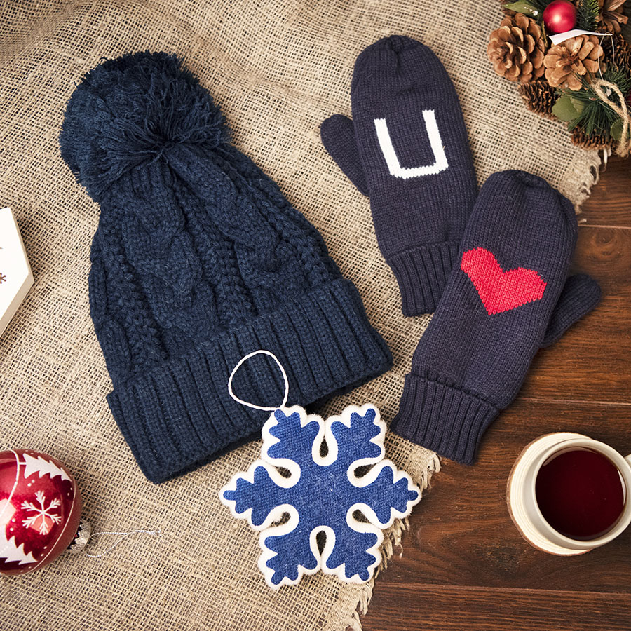 Подарочный набор HUG варежки, шапка, украшение новогоднее, синий